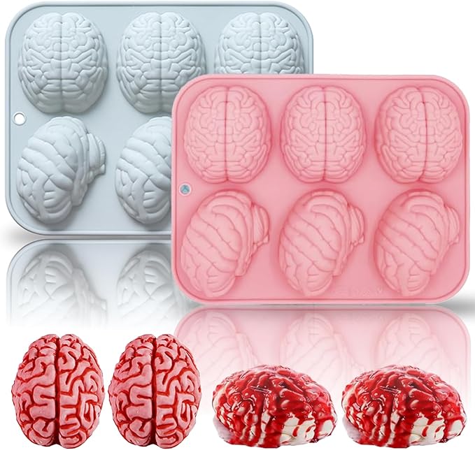 Halloween Molds Silicone for Chocolate 2 Pack, 3D Halloween Chocolate Candy Brain Mold for Cake Cupcake Decorating 12 Cavity