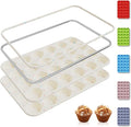 2 Pack 24 Cups Silicone Mini Muffin Pan with Metal Reinforced Frame Silicone Molds Cupcake Cake Baking Cheesecake Pans Cookie Baking Chocoflan Cupcake Mold Mini Bundt Cake Pan Women Gift