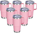 20 oz Stainless Steel Tumbler with Handle Bulk Metal Insulated Tumblers Travel Coffee Mug with Handle Double Wall Tumbler Cup with Lid and Straw, Pink 6 Pack