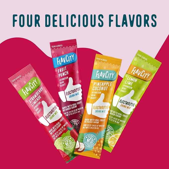 FlavCity Fruit Punch Electrolytes Powder Packets - 28 Hydration Packets - No Added Sugar - Hydration Powder with Real Fruit & Unrefined Sea Salt - Keto & Gluten-Free (28 Stick Packs)