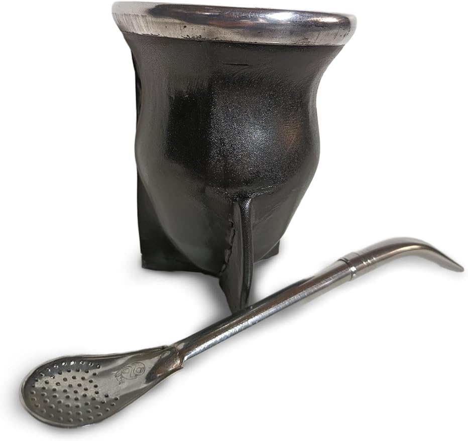 Handcrafted yerba mate gourd (mate cup) authentic calabash, leather wrapped, perfect for Argentinian or Uruguayan mate. Includes stainless steel bombilla for a true yerba mate experience (camionero)