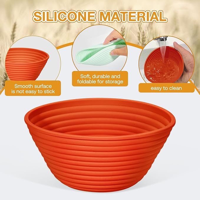 Silicone Banneton, Sourdough Bread Baskets (Set of 6, 5 Inch), Round Proofing Bread Bowls with Starter Kit, Bread Making Baking Supplies
