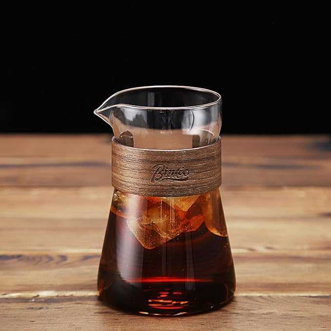 16 oz Glass Coffee Carafe with Wood Heat-Resistant Layer, Pour Over Coffee Carafe and Tea Steeper Coffee Decanter Coffee Server, 1 Pcs Included,(Smoky Gray)