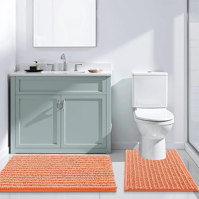 Arotive Luxury Chenille Bathroom Rug Mat, Extra Soft Thick Absorbent Shaggy Bath Rugs, Non-Slip Machine Wash Dry, Plush Bath Mats for Bathroom, Shower and Tub, 30x17, Coral