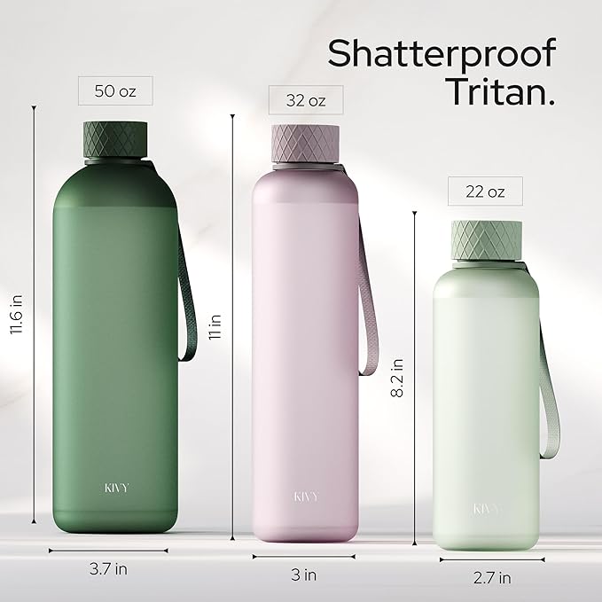 KIVY Slim Water Bottle 22oz [BPA FREE] - Small Drinking Waterbottle - Tritan Bottle Without Straw for School, Sport & Travel - Drinking Bottle Dishwasher Safe