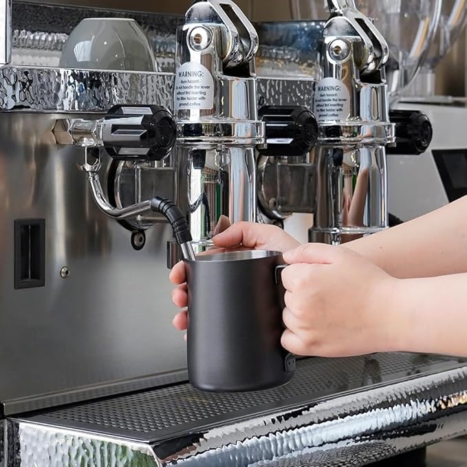 watchget Milk Frothing Pitcher 350ml/600ml/900ml/1500ml (12oz/20oz/32oz/52oz) - Stainless Steel Espresso Steaming Pitcher for Cappuccino, Latte Art, Milk Jug Coffee Frother Cup, Black
