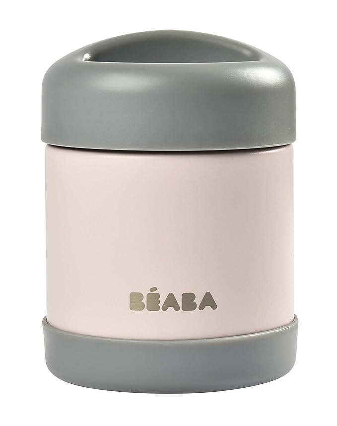 Beaba Stainless Steel Insulated Food Jar 10 oz, Kids Thermos, Lunch Containers, Leakproof, Wide Opening, Suitable for Hot and Cold Foods (Rose)
