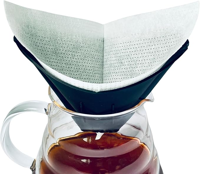 Pour-over Coffee Set Fit for 1-2 Cup Coffee Brewing at Home/Outdoors, Includes 1 Two-way Dripper & 80 Disposable Fabric Coffee Filters, Flip-and-use Dripper with Cone & Trapezoid Shape
