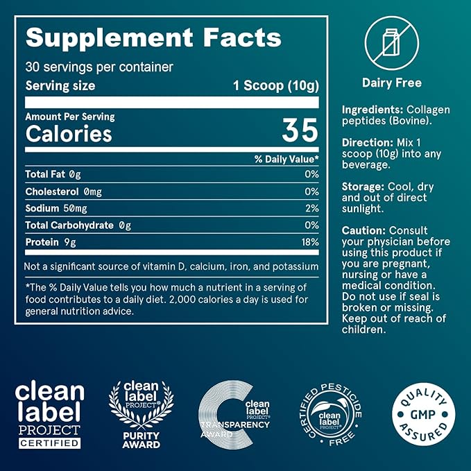 Puori Pure Collagen Peptides Powder, Unflavored - 10g of Grass-Fed Hydrolyzed Bovine Collagen Supports Skin Health, Hair & Nail Strength, Joint Pain & Mobility Support - 30 Servings