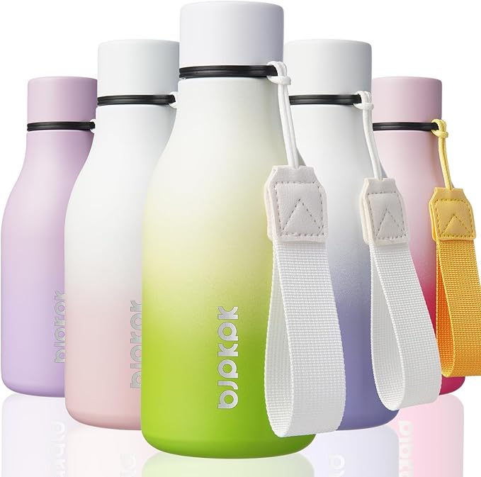 BJPKPK Insulated Water Bottles, 12oz Stainless Steel Metal Water Bottle with Strap, BPA Free Leak Proof Thermos, Mugs, Flasks, Reusable Water Bottle for Sports & Travel, Elegant Green