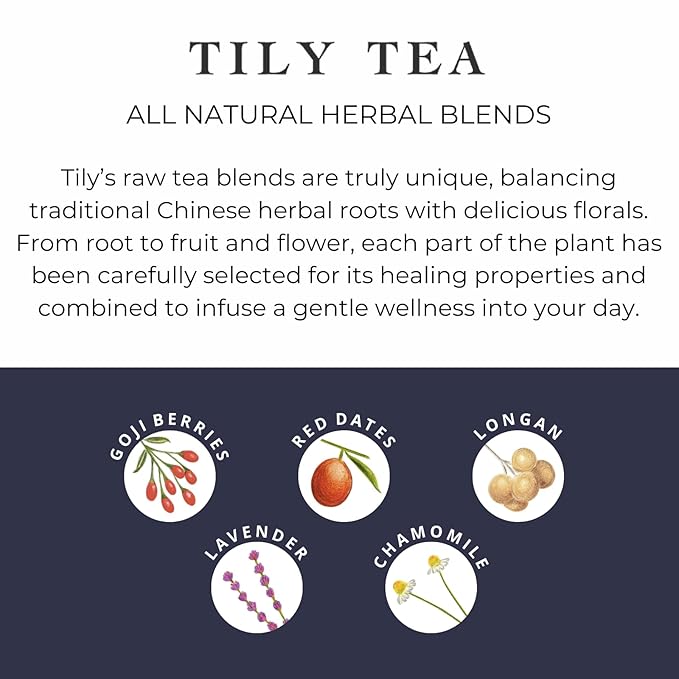 Tily Tea Evening Calm Herbal Tea - Nighttime Tea with Chamomile and Lavender - Caffeine Free - 10 Plastic-Free Teabags