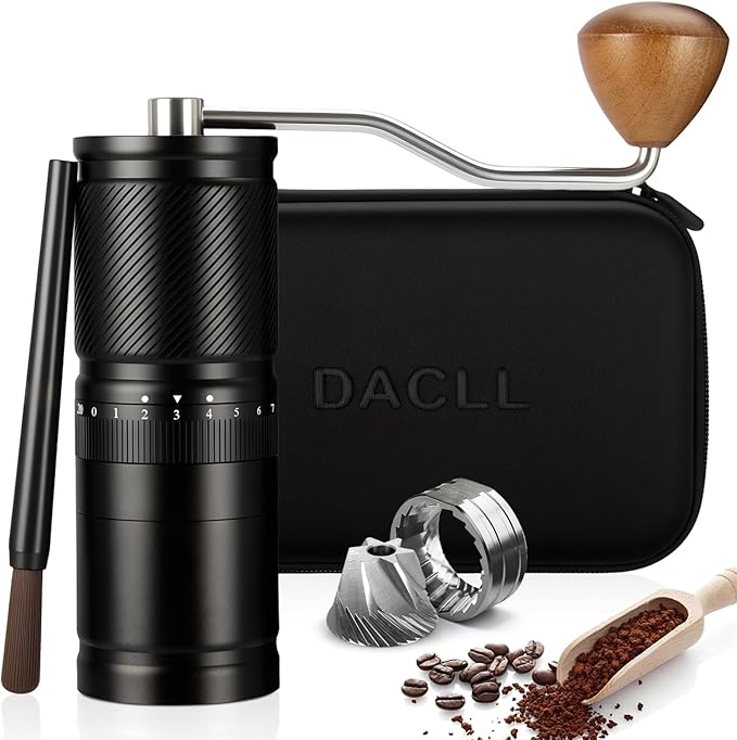 Manual Coffee Grinder with Numerical External Adjustable Setting, Capacity 30g with CNC Stainless Steel Conical Burr (black)