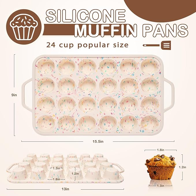 Silicone Mini Muffin Pan, 24 Cups Muffin Tin Baking Mold With Reinforced Stainless Steel Frame Inside, Nonstick Bakeware Cupcake Pan BPA Free