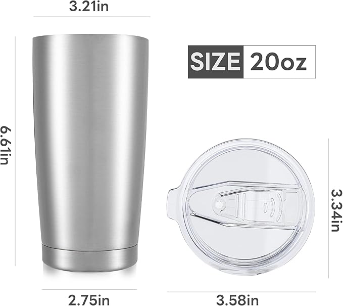 20 oz Tumbler with Lid Stainless Steel Double Wall Vacuum Insulated Tumblers Powder Coated Cups Travel Mug Keep Drinks Cold and Hot, Stainless Steel