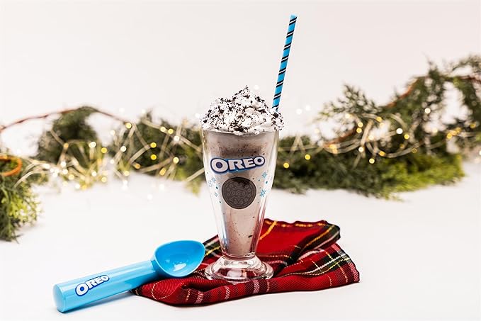 Oreo Milkshake Gift Set, Includes Oreo® Cookie Pieces, 2 Glass Cups, 2 Straws & Ice Cream Scoop, Dessert Kit & Gift Idea, by Frankford Candy