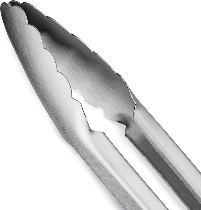 304 Stainless Steel Kitchen Cooking Tongs, 14" and 16" Set of 2 Sturdy Grilling Barbeque Brushed Locking Food Tongs with Ergonomic Grip, Blue