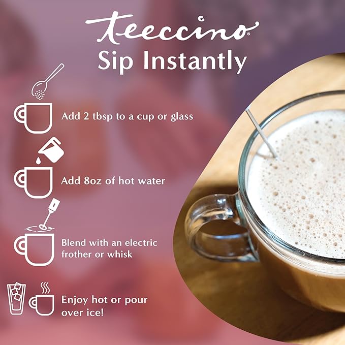 Teeccino Organic Instant Vanilla Nut Herbal Latte – 14 Servings – Creamy Oat & Coconut Latte Plus MCT Oil with Vanilla & Dates Accenting Roasted Chicory – Prebiotic, Caffeine-Free – 7.9 ounces