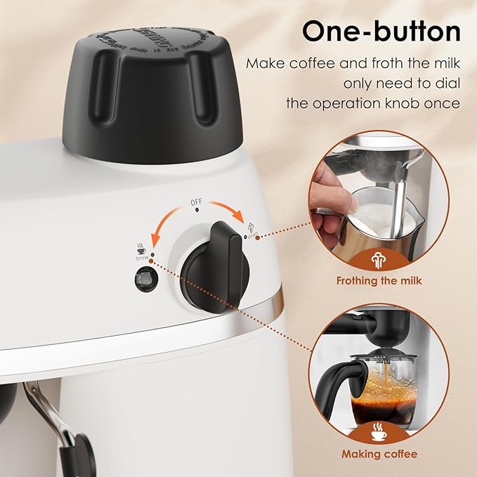 Coffee Machine, 3.5 Bar Espresso Cappuccino Machine with Milk Frother, 1-4 Cup Portable Coffee Maker for Latte, Cappuccino, 800W, White
