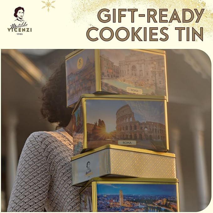 Pasticceria Matilde Vicenzi 5 O'Clock Tea Time Cookie Assortment Gift Tin - Butter Pastries, Chocolate & Vanilla Filled Gourmet Cookies - Bakery Snacks Made in Italy for Gifting - 13.76oz (390g)