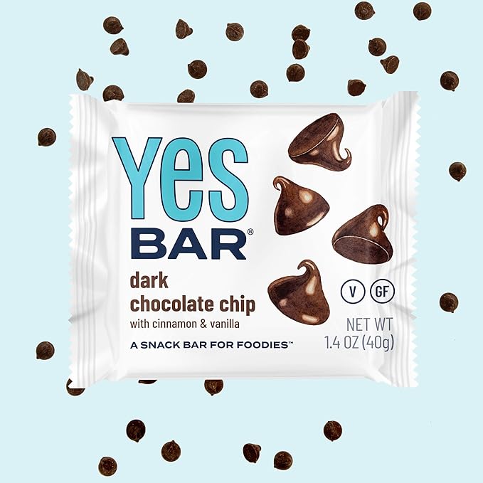 The YES Bar – Dark Chocolate Chip – Plant Based Protein, Decadent Snack Bar – Vegan, Paleo, Gluten Free, Dairy Free, Low Sugar, Healthy Snack, Breakfast, Low Carb, Keto Friendly (24 Count)