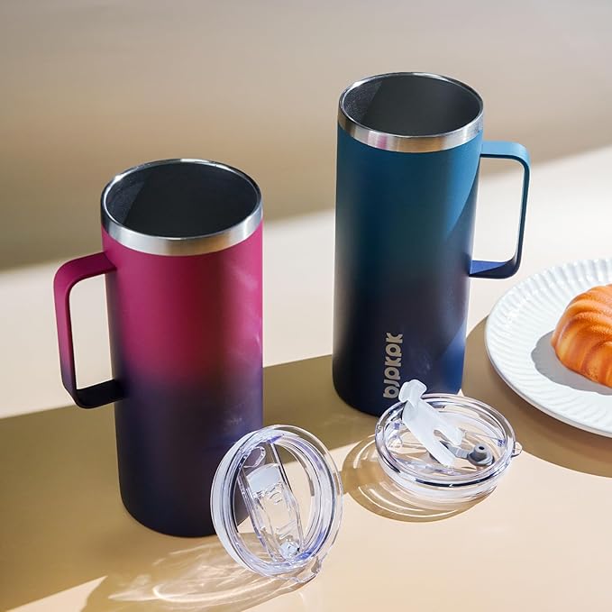 BJPKPK Insulated Coffee Mug with 2 Lids, 32oz Stainless Steel Insulated Tumbler with Handle, Double Wall Vacuum Coffee Cups, BPA Free Travel Mug for Coffee, Tea and Drinks, Vast