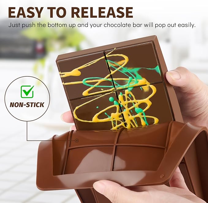 2 Pcs Large Dubai Chocolate Bar Molds, 0.8 Inch Deep Silicone Stuffed Chocolate Bar Molds, Big and Thick Candy Bar Moulds for Filling Homemade Knafeh Pistachio Bars