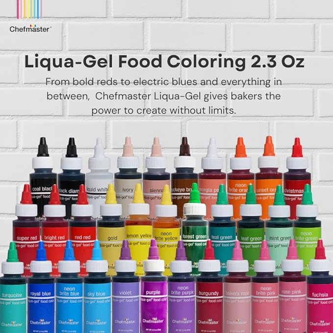 Chefmaster Gold Liqua-Gel® Food Coloring | Vibrant Color | Professional-Grade Dye for Icing, Frosting, Fondant | Baking & Decorating | Fade-Resistant | Easy-to-Use | Made in USA | 2.3 oz