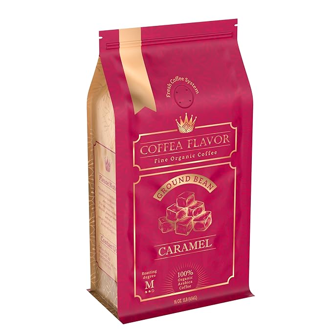 Flavored Ground Coffee – Caramel, 100% Arabica, Single Origin, Medium Roast, USDA Organic, Naturally Flavored – by Coffea Flavor