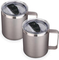 Volhoply 14oz Insulated Stainless Steel Coffee Mug with Lid Bulk 2 Pack,Double Wall Vacuum Travel Coffee Cup with Handle,Reusable Metal Cups Tumbler,Camping Mugs Keep Hot,Ideal Gifts(Gray,2 Set)