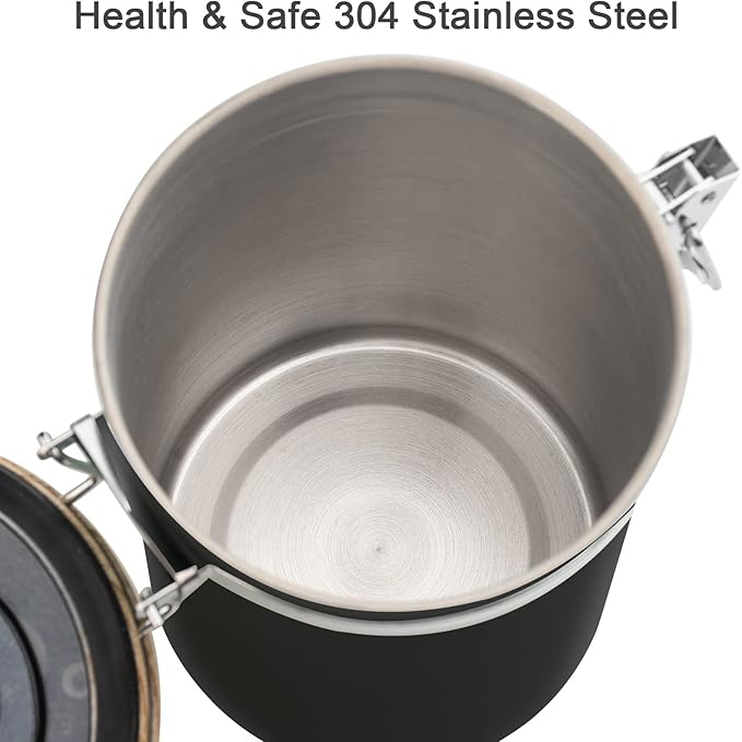 TEDSWAIT Coffee Canisters Airtight Coffee Bean Storage Container Kitchen Stainless Steel Food Storage Container with Scoop Date Tracker & CO2 Valve 61Fl Oz (Black)