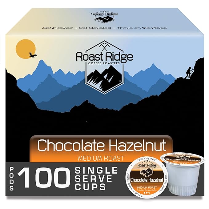 Roast Ridge Single Serve Coffee Pods for Keurig K-cup Brewers, Chocolate Hazelnut Blend, Medium Roast, 100 Count
