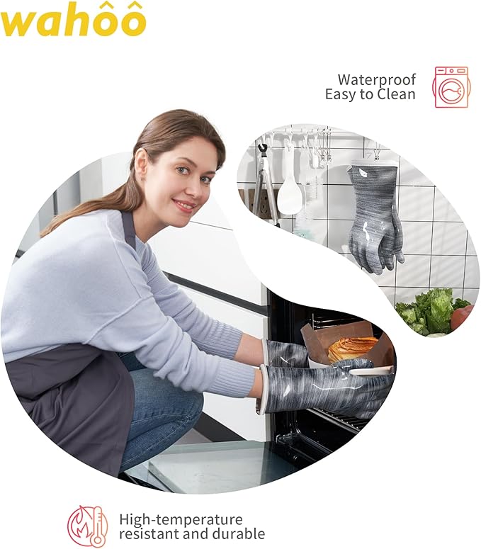 wahoo Liquid Silicone Smoker Oven Gloves, Food-Contact Grade, Heat Resistant Gloves for Cooking, Grilling, Baking, Grey, XXL/11