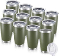 20 oz Tumblers Bulk Stainless Steel Tumbler with Lid Double Wall Vacuum Insulated Coffee Mug 20oz Powder Coated Cup for Hot and Cold Drinks, Army Green, 12 pack