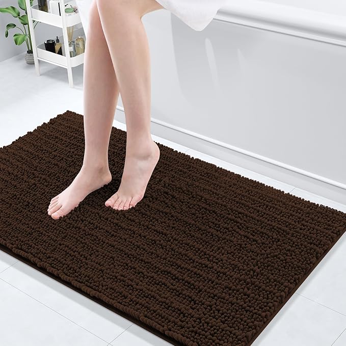 Arotive Luxury Chenille Bathroom Rug Mat, Extra Soft Thick Absorbent Shaggy Bath Rugs, Non-Slip Machine Wash Dry, Plush Bath Mats for Bathroom, Shower and Tub, 44x24, Brown