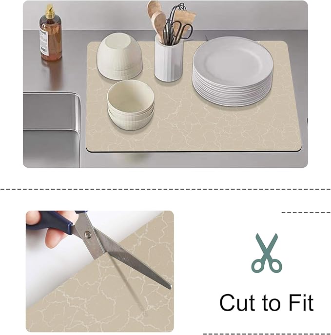 Coffee Maker Mat for Countertop - Coffee Bar Accessories Fit Under Cafe Machine, Rubber Backed Absorbent Pad, Table Mat Under Appliance, Kitchen Counter Dish Drying Mat, 19"x12", Marble Beige