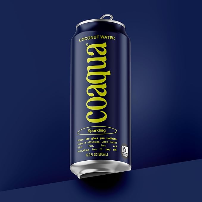 Coaqua Sparkling Coconut Water, 12 Pack, Natural Electrolytes for Hydration, Refreshing Sparkling Electrolyte Drink, Pure Coconut Water Not from Concentrate, Fat Free, 16.9 Fl Oz Cans