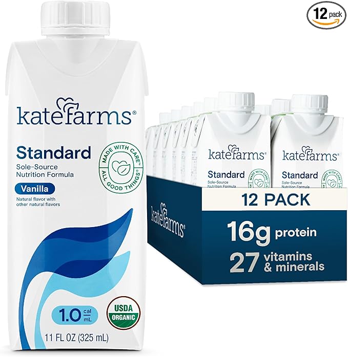 KATE FARMS Organic 1.0 Sole-Source Nutrition Shake, Vanilla, 16g Protein, 27 Vitamins and Minerals, Meal Replacement, Protein Shake, 11 oz (12 Pack)