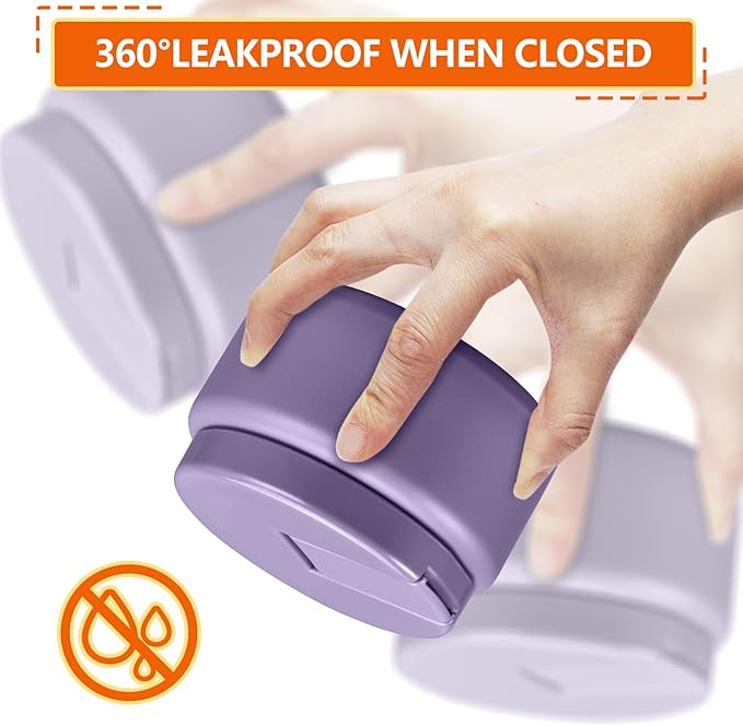 13.5oz Kids Thermos for Hot Food, Insulated Vacuum Food Jar with Buckle Lid, Stainless Steel Wide Mouth Leak Proof Insulated Lunch Container for School Picnic Travel,Purple