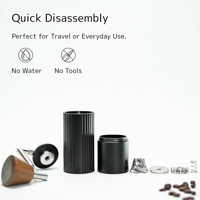 DHPO Sky-Two Manual Coffee Grinder With 7 Axis Stainless Steel Conical Burr Mill, Portable Hand Coffee Grinder With Foldable Handle For Espresso, Drip, French Press, Camping, Travel, Home, Black