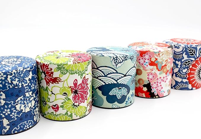 Japanese Pokkan Coffee Spice Tea Tin Canister Washi Paper Storage with Lid 7.05 oz Capacity (Eto, S)