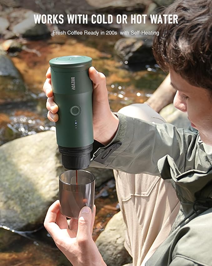 Portable Electric Espresso Machine, Ground Coffee & Capsule, Self-Heating, 20 Bar 12V Mini Car Travel Coffee Maker with 9000mAh Battery-Ideal for Camping, RV, Hiking, Office