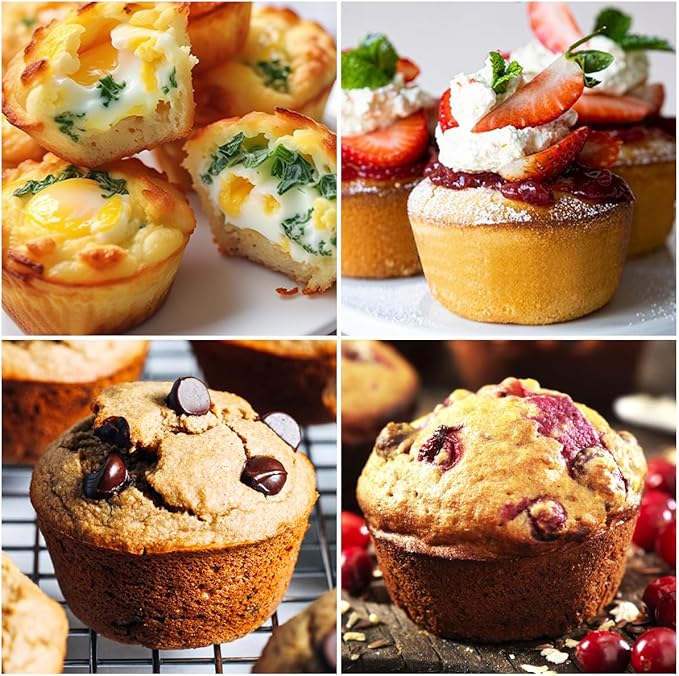 Silicone Muffin Pans for Baking, Metal Reinforced Frame Jumbo 6 Cups & Mini 24 Cups Cupcake Pan Nonstick Muffin Pan for Homemade Baking Easy to Handle