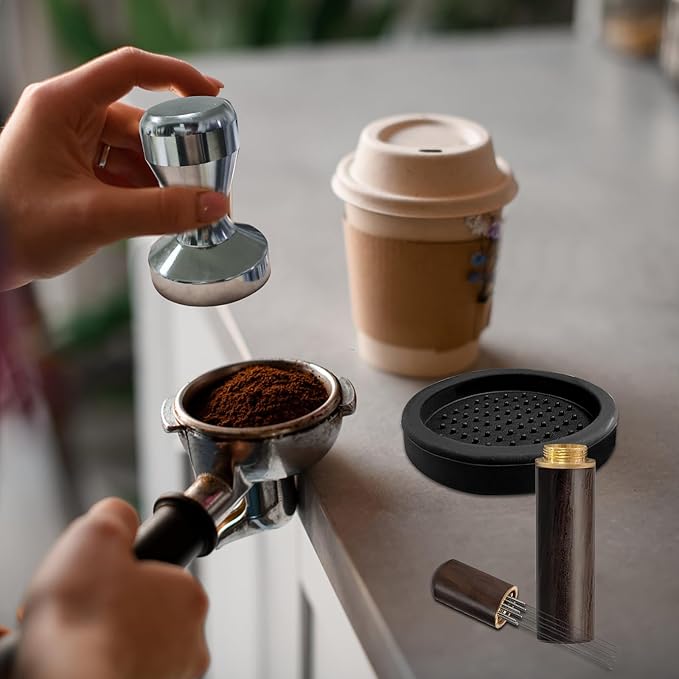 Espresso Accessories Kit, 51mm Tamper, Coffee Tamper Set, Silver 51mm Stainless Steel Espresso Tamper, Dosing Funnel, Tampers Mat, WDT Tools and Puck Screen Set Fit 51mm Portafilters