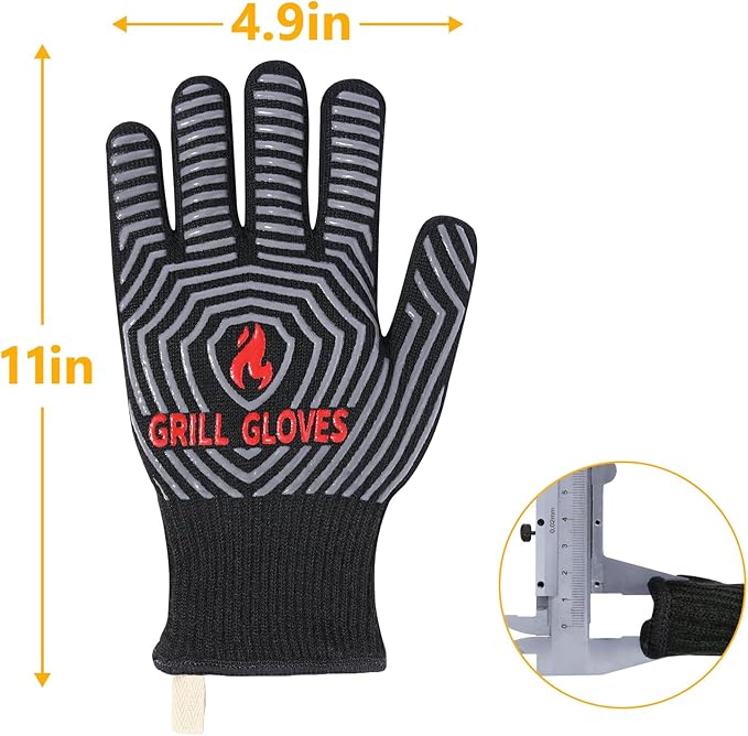 QUWIN BBQ Gloves, Oven Gloves, Grilling Gloves Silicone Non-Slip Oven Mitts, Kitchen Gloves for BBQ, Grilling, Cooking, Baking-1 Pair… (Black, One Size Fits Most)