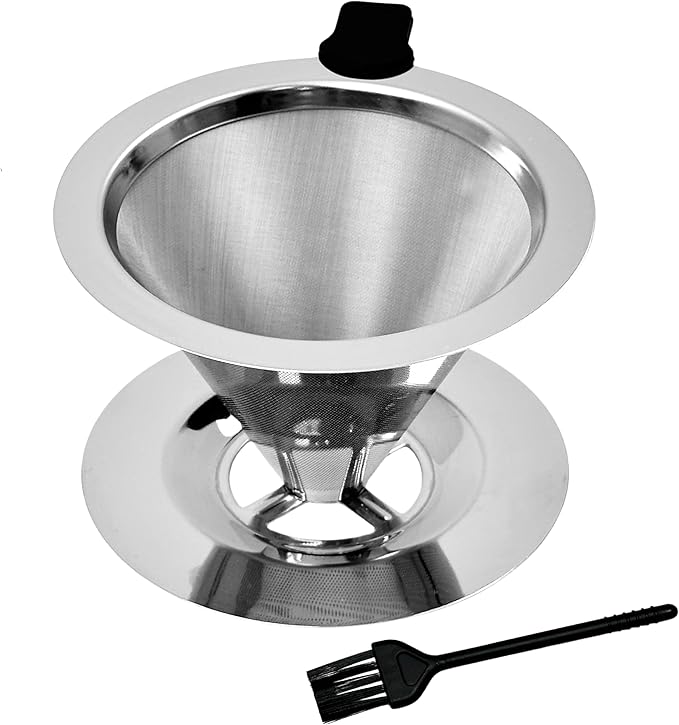 Pour Over Coffee Dripper, Reusable Stainless Steel Drip Cone Coffee Filter Double Layer Fine Mesh, Portable Coffee Maker for Eco-Friendly Brewing Paperless 1-2 Cup Solution