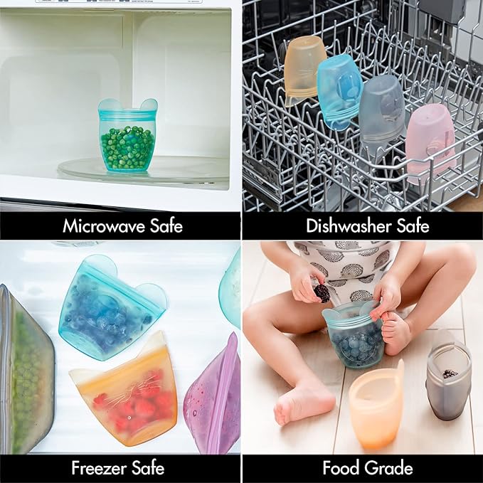 Zip Top Reusable 100% Silicone Baby + Kid Snack Containers- The only containers that stand up, stay open and zip shut! No Lids! Made in the USA - Gray Dog