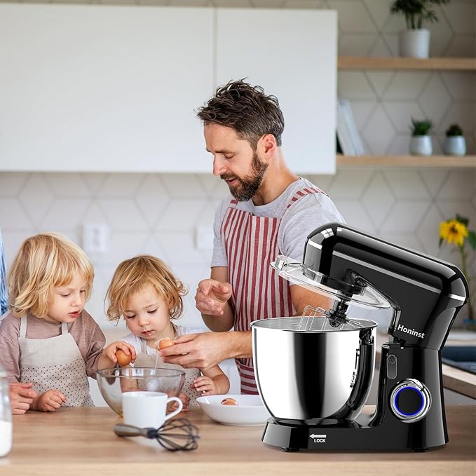 Stand Mixer, 6.5QT 10-Speed Tilt-Head Electric Stand Mixer, 3-In-1 Kitchen Mixer with Bowl, Dough Hook, Whisk and Beater, Food Mixer for Baking, Cake and Most Home Cooks, Black