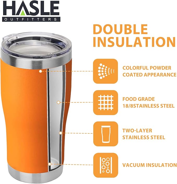 HASLE OUTFITTERS 20 oz Tumbler Bulk, Stainless Steel Tumblers with Lid, Vacuum Insulated Tumbler, Double Wall Powder Coated Cup, coffee mugs, Orange, 6 Pack