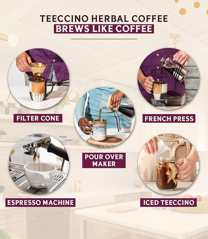 Teeccino Mocha Chicory Coffee Alternative - 11 Ounce - Ground Herbal Coffee That’s Prebiotic, Caffeine-Free & Acid Free, Medium Roast, (Pack of 3)