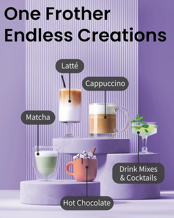 Elementi Milk Frother Wand & Drink Mixer with Stand - Powerful Coffee Frother Handheld Coffee Mixer Wand - Hand Held Milk Foamer to Make Perfect Cappuccinos, Lattes & Drink Mixes at Home (Sunrise)